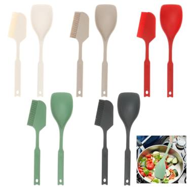 Imagem de Pacote com 10 colheres grandes de silicone para cozinhar, suportar temperaturas de até 232 °C, espátula 2 em 1 com tigela aprofundada e escalas de medição, para cozinhar, assar, misturar, mexer