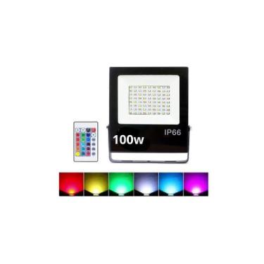 Imagem de Refletor Holofote LED 100w RGB Colorido com Controle Remoto - Ideal pa