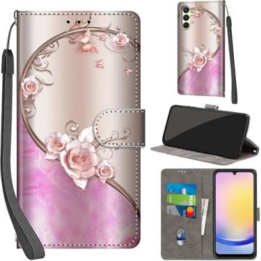 Imagem de Salanheo Capa carteira para Samsung Galaxy A25 5G, com [3 compartimentos para cartões], fecho magnético com suporte, capa protetora flip de couro PU à prova de choque 16,5 cm, rosa rosa