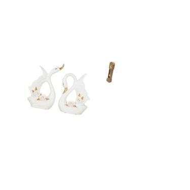 Imagem de Fenteer Elegantes Estátuas de Cisne de Cerâmica E Relógio de Pêndulo em Miniatura, Escultura de Animal Vintage para Decoração de Estante, Armário E Sala de Es