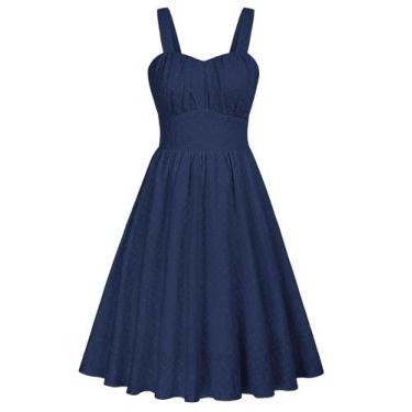 Imagem de Vestido Belle Poque Vintage sem mangas A-Line Swing azul marinho