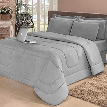 Imagem de Jogo de cama Casal 6 peças com Edredom e Lençol Casa Dona Cinza
