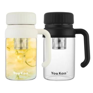 Imagem de wangsdjy Garrafa de água de vidro de 947 ml, garrafa de chá com infusor e alça, livre de BPA, à prova de vazamento, copo grande de infusor de chá para bebidas quentes ou frias, soltas, frutas (branco