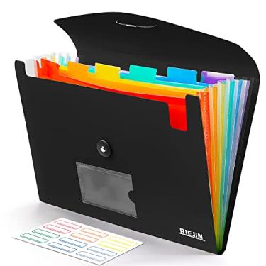 Imagem de Pasta de arquivo expansível com 7 bolsos da Acordian, pasta de arquivo expansível de plástico para documentos tamanho carta A4 – Preto