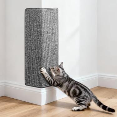 Imagem de ENONCI Arranhador de canto para gatos montado na parede para gatos em ambientes internos, almofada para arranhões com sisal e carpete falsos, protetor de móveis antiarranhões de 40 x 24 cm para sofás