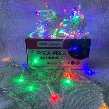 Imagem de Pisca Pisca Natal Led 100 Lâmpadas Colorido 8 funções 220v Fio Transpa