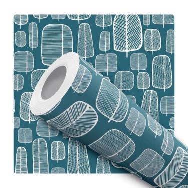 Imagem de Papel De Parede Adesivo Lavável Árvores Abstrato Azul Branco Quarto Sa