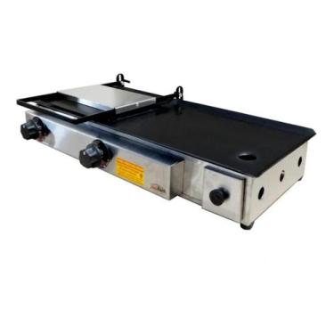 Imagem de Chapa Chapeira De Lanche Porções Com Prensa Abafador 70x30cm Chapa De 