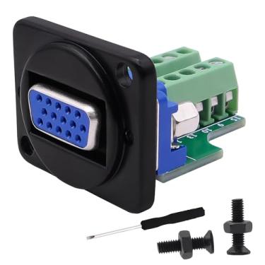 Imagem de CybNemo Conector terminal sem solda tipo D VGA adaptador de montagem em painel VGA HDB15 fêmea RS232 serial para parafuso placa breakout D-SUB conector de placa PCB de 15 pinos - preto