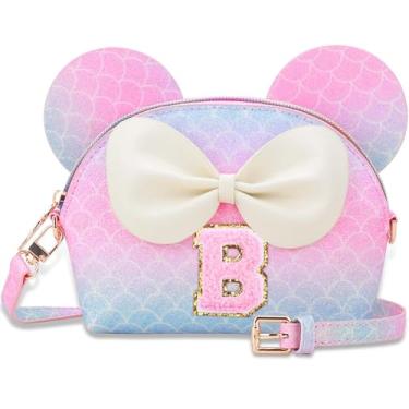 Imagem de Kejea Bolsa infantil para presentes infantis - Carteira personalizada com inicial para meninas 2 a 10, Roxo sereia