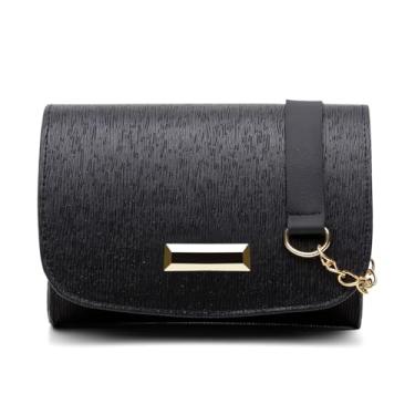 Imagem de Bolsa Feminina Vicerinne Compacta Preto Transversal Triacolo Botão Pressão Detalhes em Metal Alça Corrente