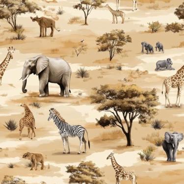 Imagem de LACHEERY Papel de parede africano animal safári papel de parede de animais selvagens papel de parede berçário elefante girafa zebra papel de contato decorativo para crianças banheiro paredes armários