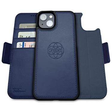 Imagem de Capa Carteira Dreem Fibonacci p/iPhone 14 & iPhone 16e, 2-em-1, case antichoque, couro vegano, capa removível, compatível com acessórios MagSafe. Proteção RFID. Design para homens e mulheres [Royal]