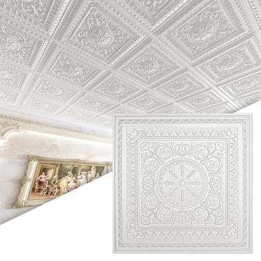 Imagem de Art3d Azulejos de teto suspenso, azulejos de teto com cola, folha de plástico de 6 cm x 5 cm em branco (pacote com 24, 96 pés quadrados)