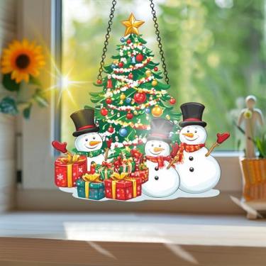 Imagem de Apanhador solar de acrílico colorido, apanhador de sol estilo vitral impresso de Natal com reflexos de arco-íris, arte de parede para decoração de janela suspensa, ornamentos de Natal para uso interno