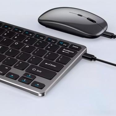 Imagem de Kit Teclado e Mouse Sem Fio Bluetooth, Conexão USB Wireless, Compatível com PC, Notebook, Tablet, iPad, Celular Android, Design Portátil, Cinza