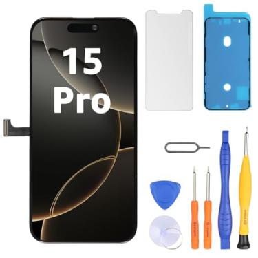 Imagem de LL TRADER Substituição de tela para iPhone 15 Pro 15.5 cm LCD Retina FHD Display COF Touch Screen Digitalizador com kits de ferramentas de reparo, fita impermeável, protetor de tela (Truetone