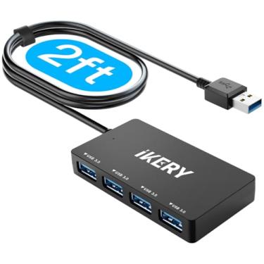 Imagem de Hub USB 3.0 de 4 portas, hub de transferência de dados de 5 Gbps de alta velocidade para laptop, PC, MacBook - Portas portáteis tipo A com cabo estendido de 60 cm