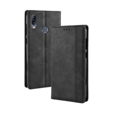 Imagem de Capa para ASUS Zenfone Max M2 ZB633KL,Retro Flip magnético,Caso de telefone de couro PU,Design de carteira com 3 slots de cartão e 1 clipe de dinheiro -Black