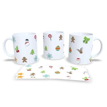 Imagem de Caneca de Cerâmica com Design Natalino, Decoração com Bolas Douradas e Estrelas, 300ml, Branco e Dourado, Para Café e Chá (2)