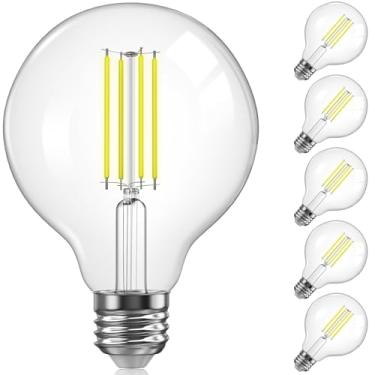 Imagem de TJOY Lâmpadas globo G25, lâmpadas LED Edison, reguláveis, branco luz do dia 5000K, 500 lúmens, 5,5 W = 60 W, CRI80, globo de filamento vintage transparente, base E26, pacote com 6