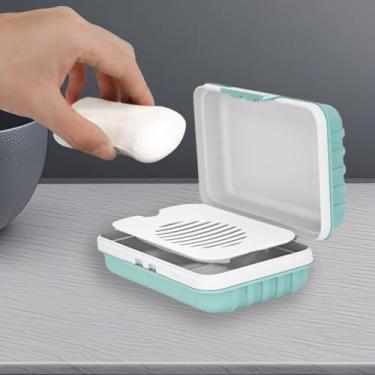 Imagem de Caixa de sabão azul portátil para viagem, saboneteira com tampa, caixa de sabão azul para viagem, 1 pacote com suporte de sabão em barra para viagem, drenagem, saboneteira para banheiro, academia