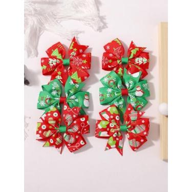 Imagem de 6 peças de 7,6 cm prendedores de cabelo natalinos adorável laço festivo grampo de cabelo boutique estampa natalina flocos de neve cocar