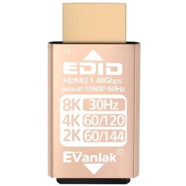 Imagem de EVanlak Adaptador de emulador HDMI EDID, plugue fictício, display virtual, fantasma, HDMI, passthrough 1080p @60Hz para 8K@30Hz, bidirecional, dourado - 1 pacote