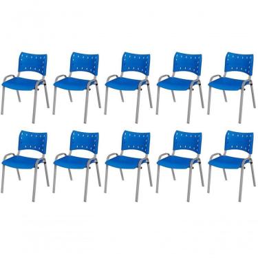 Imagem de Cadeira Iso Base Cinza, Igreja, Escola, Escritório - Azul Kit 10 Peças