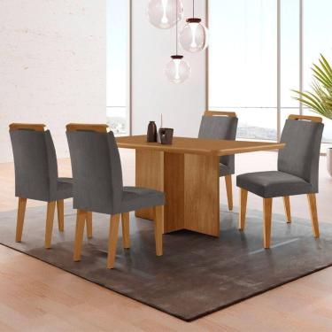 Imagem de Mesa Olimpia 120 Mdf Com 4 Cadeiras Athenas Veludo Grafite Naturalle