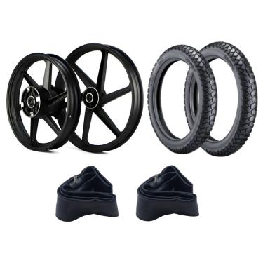 Imagem de KIT RODA LIGA LEVE BROS 160 2015 A 2022 XRE 190 2016 A 2023 6P DISCO + PNEU VIPAL TR300 110/90-17 e 90/90-19 + CAMARAS