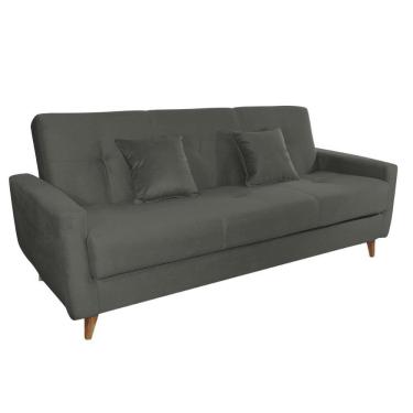 Imagem de Sofá Cama Casal Reclinável Com Baú Pamela - Veludo Chumbo