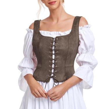 Imagem de Blusa de espartilho Zando Renaissance Pirate Women Coffee L