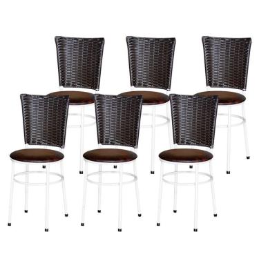 Imagem de 6 Cadeiras Para Mesa Branca Hawai Marrom Cor:marrom