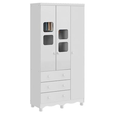 Imagem de Guarda Roupa Infantil Uli New 3 Portas E 3 Gavetas Branco Brilho - Móveis Peroba