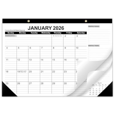 Imagem de Calendário 2026 de papel grosso premium | Tamanho de parede e mesa de 43 x 30 cm | Capa impermeável, páginas de tarefas e anotações, protetores de canto - Escritório escolar em casa