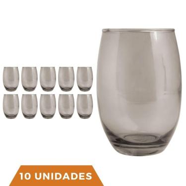 Imagem de Copo De Vidro 450ml Redondo Bellagio Jogo com 10 Cinza Luxo