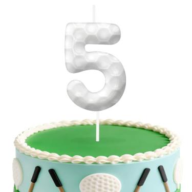 Imagem de Velas de aniversário de golfe número 5, topo de bolo temático de golfe para meninos e meninas, decorações de bolo para aniversários, suprimentos de festa com tema esportivo, velas para decorações de