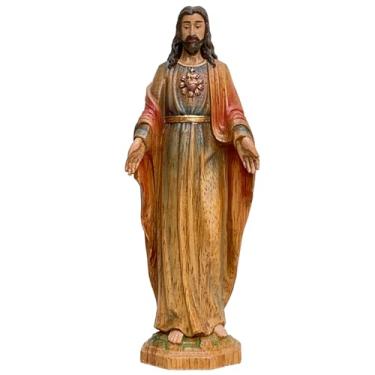 Imagem de XXLTY Estátua requintada de Jesus de madeira maciça pintada à mão para decoração de casa, adoração espiritual, objetos de igreja doméstica católica