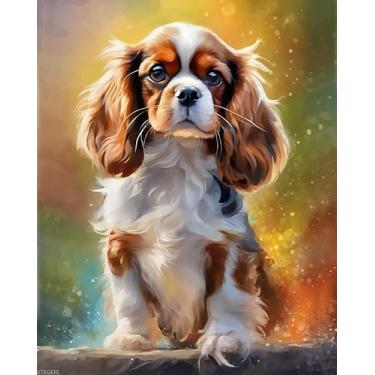 Imagem de XTXGERL Pintura por Números para Adultos Cavalier King Charles Spaniel Kits de Pintura por Números Pintura a Óleo Tela Decoração de Casa Presente, 40 x 50 cm Sem Moldura