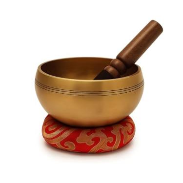 Imagem de Laudmen Tigela de canto tibetana autêntica – Feita à mão no Nepal para meditação tradicional, conjunto de limpeza energética com martelo, almofada – Ideal para ioga, equilíbrio de chacras e banho de