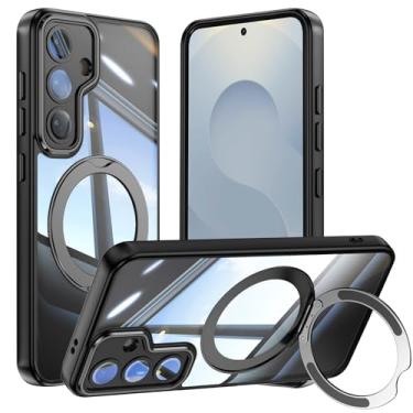Imagem de Capa de telefone Vanki para Samsung Galaxy S25 compatível com magnético com suporte S25 capa magnética com suporte de anel de 360 graus para Samsung S25 capa transparente antiqueda (preto)