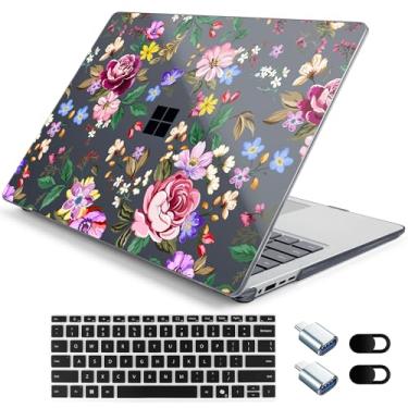 Imagem de Loyrina Capa rígida para laptop Microsoft Surface de 15 polegadas Copilot+ PC 2024 (7ª Ed), design floral leve e moderno, capa transparente para laptop, com capa de teclado TPU e adaptadores OTG