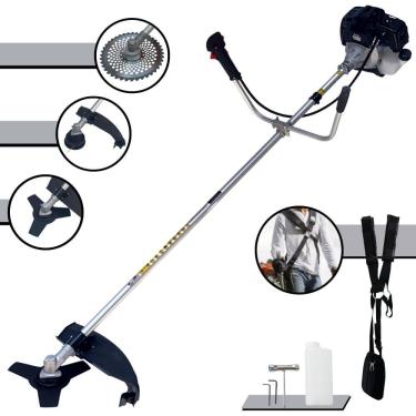 Imagem de Roçadeira À Gasolina Toyama RT43LB25A 43cc 1,7HP Com Sistema Antivibração 2T Alta Rotação Com Carretel Nylon + Faca 3 Pontas + Faca 40 Dentes de Vídea