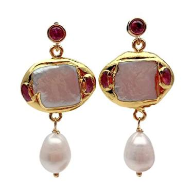 Imagem de Brincos pendentes de pérola de arroz branco cultivado em água doce