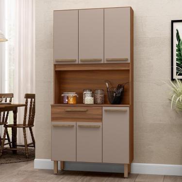 Imagem de Armario De Cozinha Santiago 90 Cm Com 6 Portas E 1 Gaveta Freijo/moka