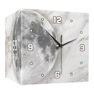 Imagem de BLWOTMOR Relógio de Canto de Parede com Padrão Lunar, Decoração de Parede Dupla Face para Restaurante Leve, 26x26x26cm