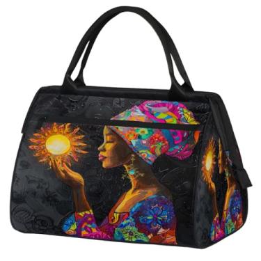 Imagem de Bolsa pequena para o fim de semana para mulheres, homens, com pintura de girassol, dobrável, bolsa esportiva leve para academia, Cor: 63 cm, 15.2*8.3*11.6 inch, Moderno