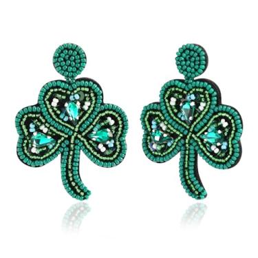 Imagem de Brincos de Dia de São Patrício feitos à mão com contas de folhas verdes para mulheres, trevo da sorte, trevo da sorte, joias irlandesas, presentes de São Patrício, one size, Com contas, Sem pedra
