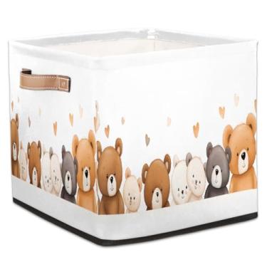 Imagem de hongjinglin Cestas dobráveis de armazenamento de cubo animal urso coração bonito caixas dobráveis brinquedo infantil com alças organizador de armazenamento de tecido cesto para berçário, sala de estar